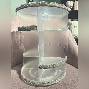 Elegant transparent white with inlaid rhinestones  Rotating Organizer